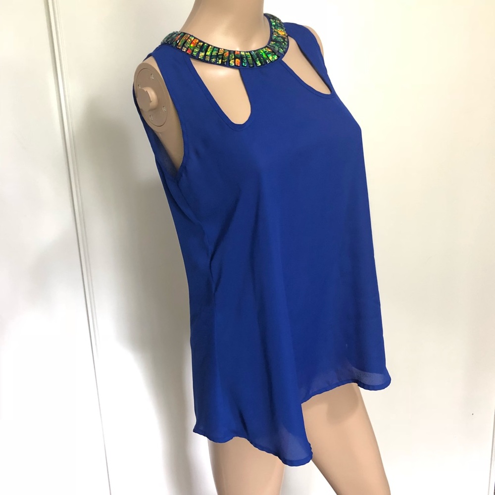 Blue Halter-Top Blouse with Statement Collar